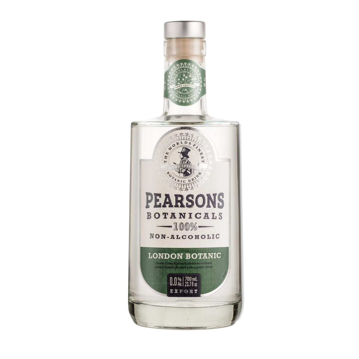 Pearsons Botanicals London Dry non-alcoholic gin bottle for refined non-alcoholic sipping.