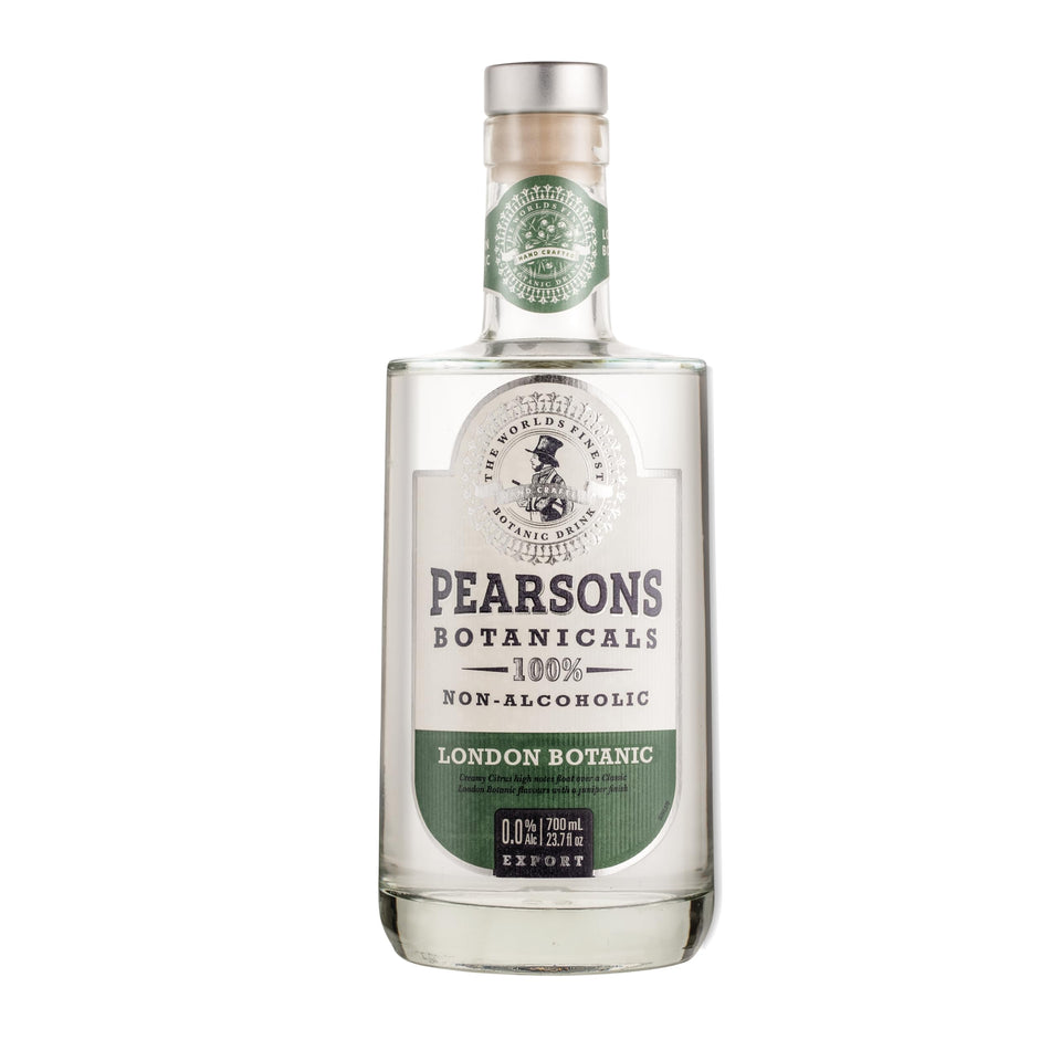 Pearsons Botanicals London Dry non-alcoholic gin bottle for refined non-alcoholic sipping.