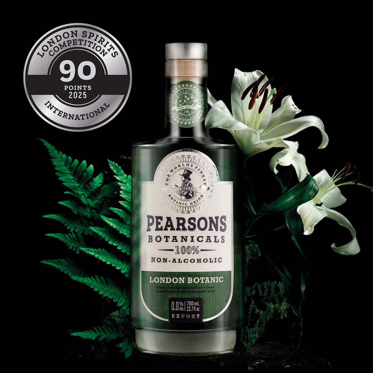 Pouring Pearsons Botanicals London Dry non-alcoholic gin over ice for a refreshing mocktail.