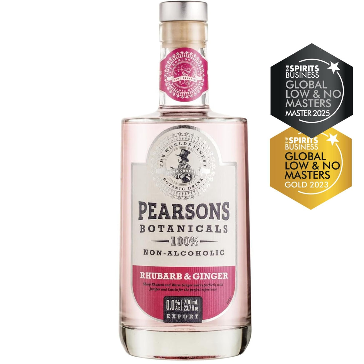 Pearsons Rhubarb & Ginger bottle on a bar, showcasing a premium non-alcoholic gin.
