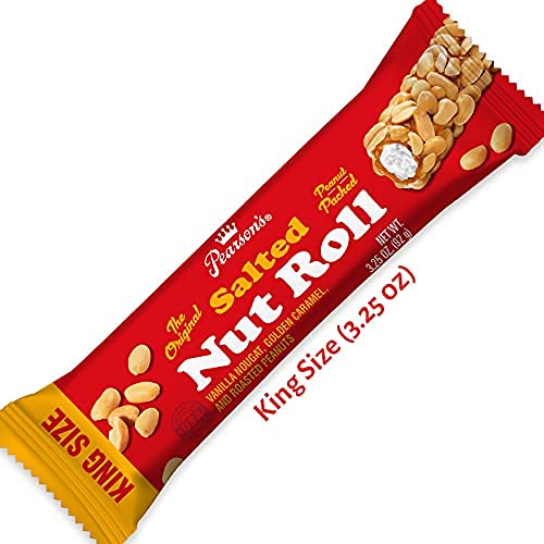 Pearson's King Original Salted Nut Roll bars lined up, ready for quick on-the-go snacking.