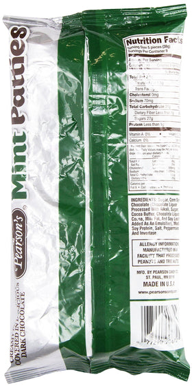 Pearson's Mint Patties chocolate-coated mint closeup highlights a refreshing indulgence.