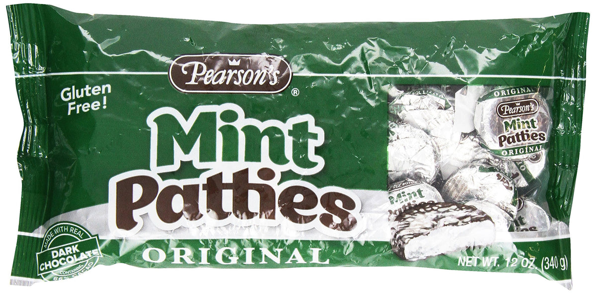 Pearson's Mint Patties in real chocolate packaging offer a convenient minty treat.