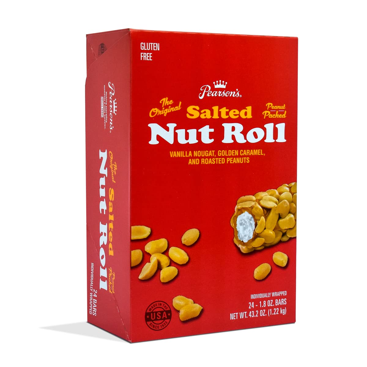 Pearson's Original Salted Nut Roll box front for a convenient snack on the go.