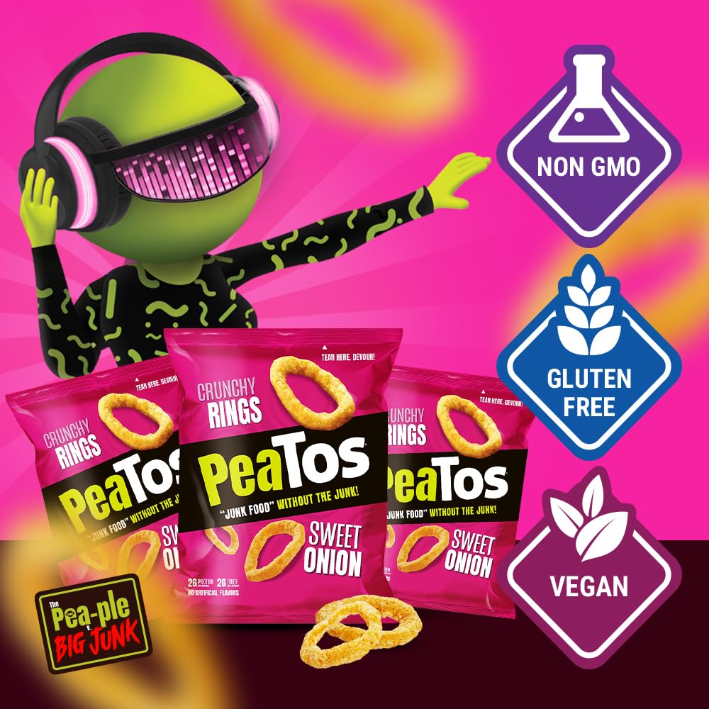 PeaTos Crunchy Rings Sweet Onion ingredient list emphasizes pea-based protein