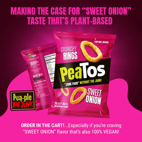 PeaTos Crunchy Rings Sweet Onion product shot with ready-to-share packs