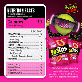 PeaTos Crunchy Rings Sweet Onion snack pack shows convenient 0.6 oz portions