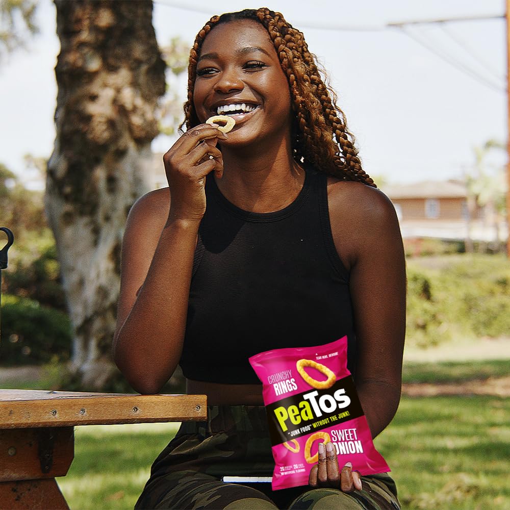 PeaTos Crunchy Rings Sweet Onion vegan, gluten-free, non-GMO claim highlighted