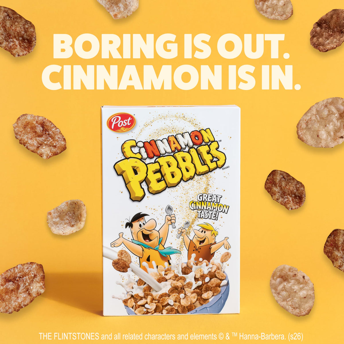 Pebbles Cinnamon cereal cup on-the-go, snack time in a compact portable cup