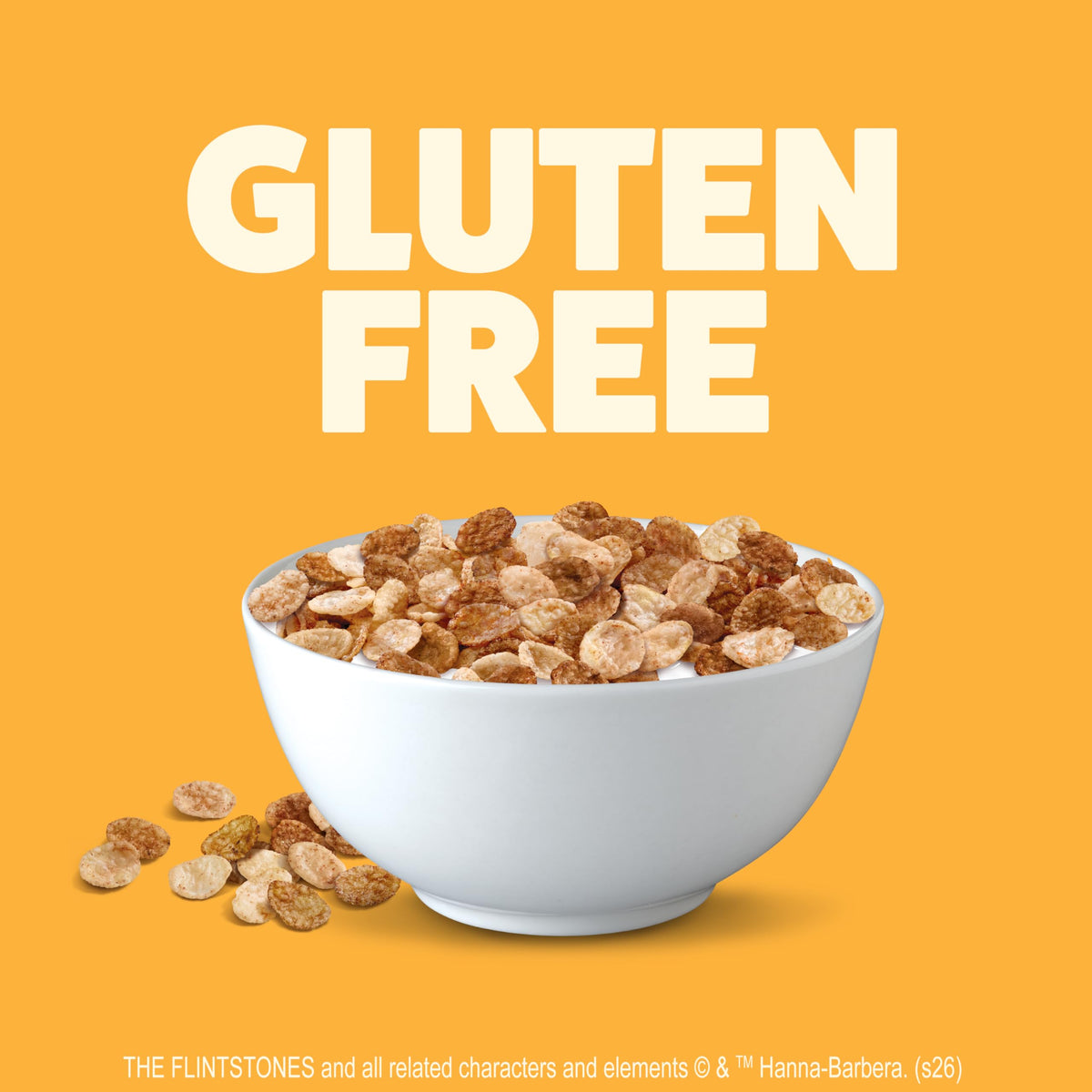Pebbles Cinnamon cereal cup packaging label, gluten-free option highlighted