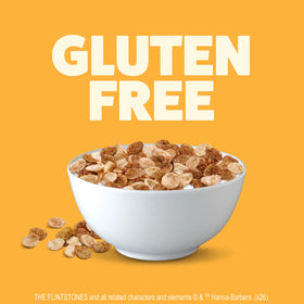 Pebbles Cinnamon cereal cup packaging label, gluten-free option highlighted