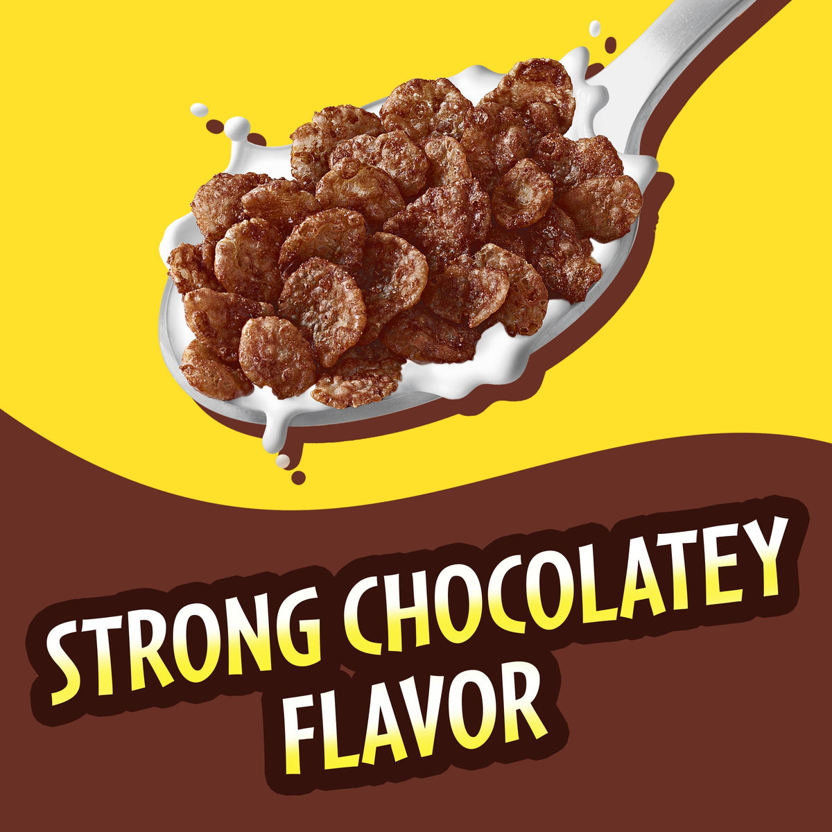 Pebbles Cocoa PEBBLES in a bowl with milk showing chocolatey breakfast crunch