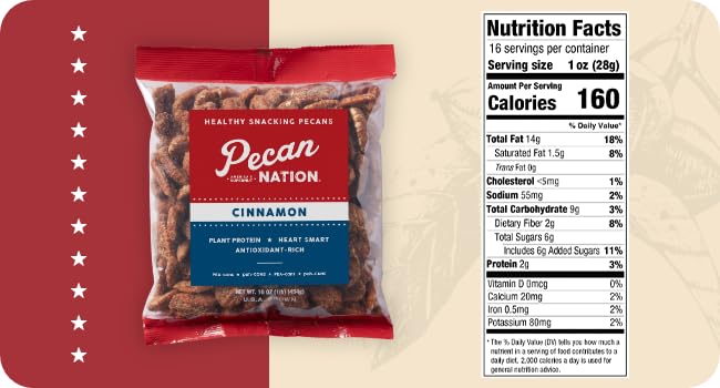 Pecan Nation cinnamon roasted pecans, 16oz jar, convenient healthy snack