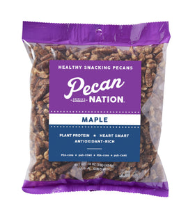 Pecan Nation Maple Roasted Pecans in a 16oz jar, ready to snack