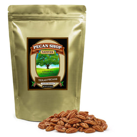 Pecan Shop sprouted raw pecans in a bag for fresh flavor and versatility.