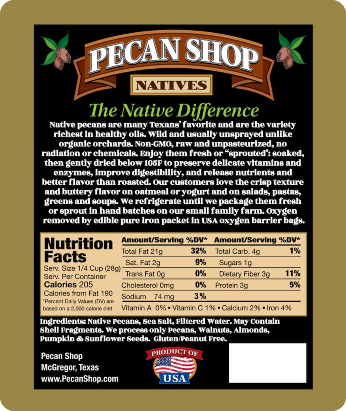 Pecan Shop Texas nuts emphasize premium texture and natural flavor