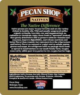 Pecan Shop Texas nuts emphasize premium texture and natural flavor