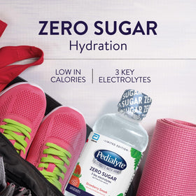 Pedialyte Electrolyte Water label showcases gluten-free, non-GMO formula.