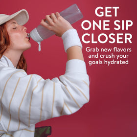 Pedialyte Strawberry Smash bottle close-up emphasizes zero sugar and light flavor.