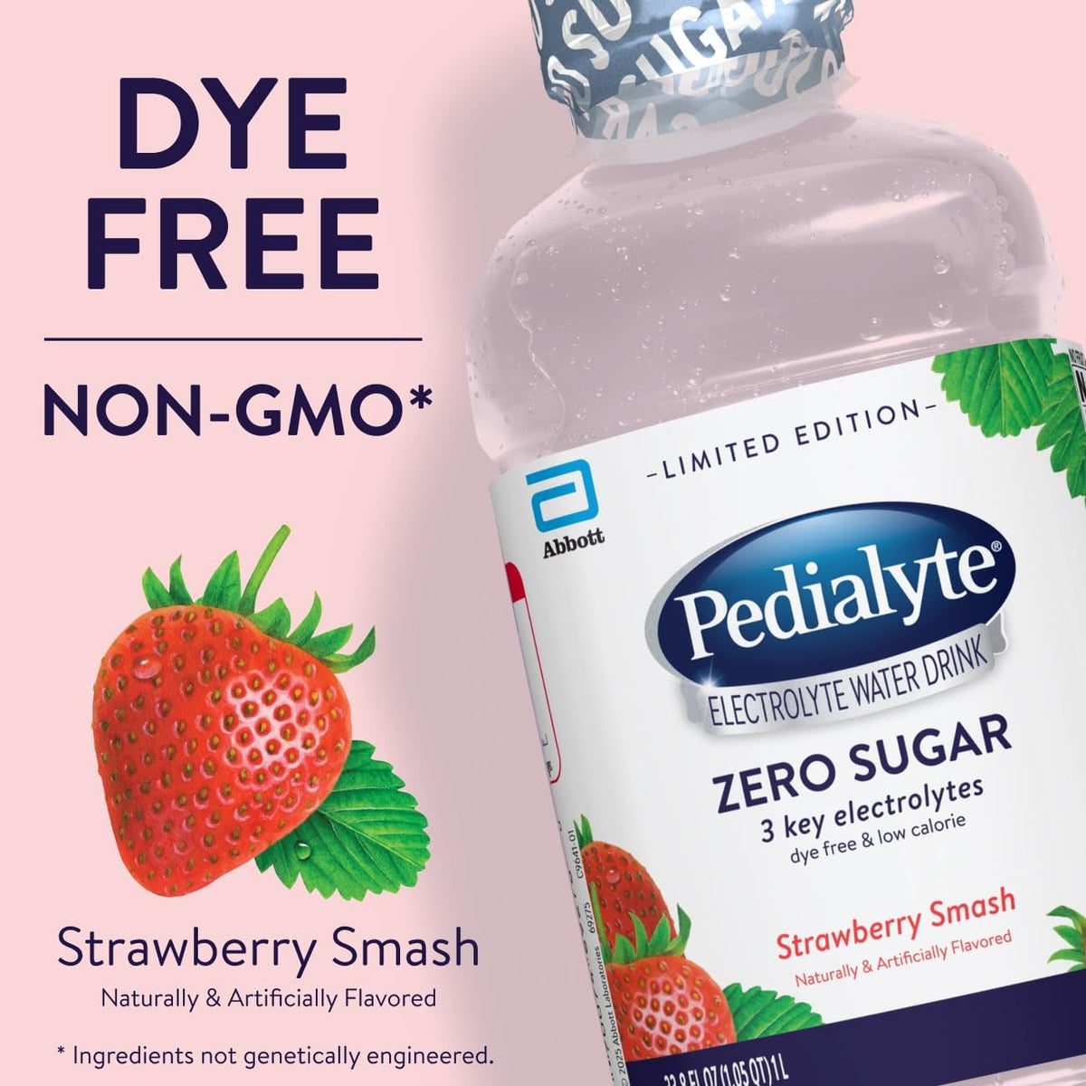 Pedialyte Strawberry Smash glass serve suggests refreshing hydration for daily routines.