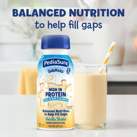 Child drinking PediaSure SideKicks Vanilla supports essential vitamins and minerals.