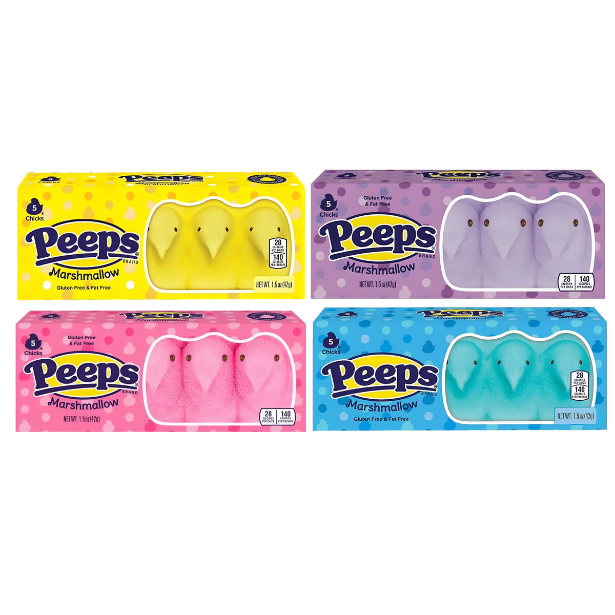 Peeps Easter marshmallow chicks in colorful variety pack for baskets.