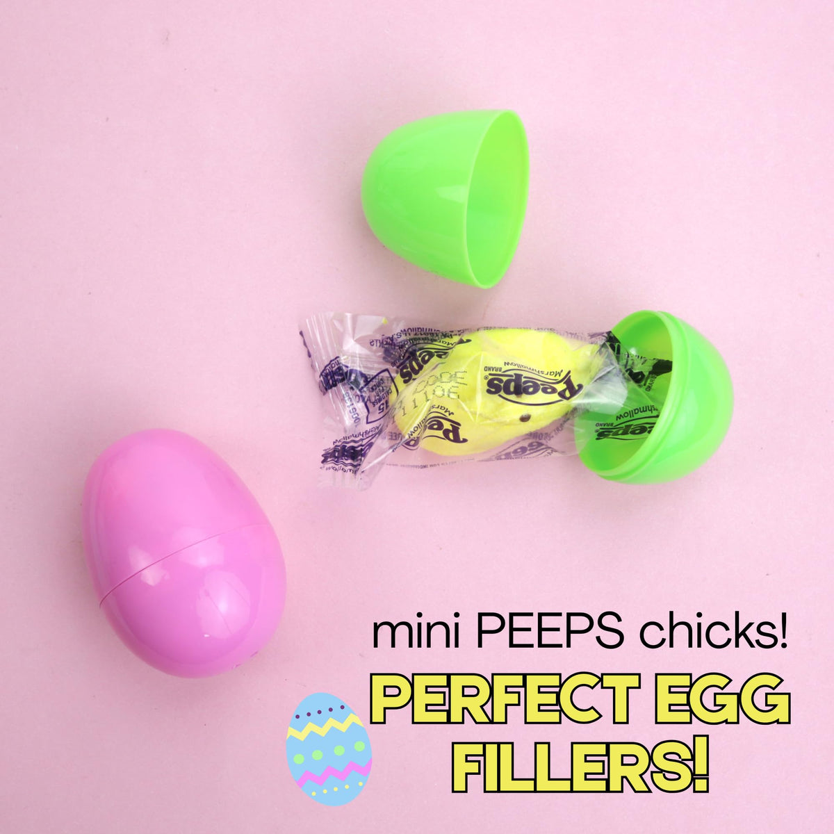 Peeps mini yellow chicks Easter egg hunt visuals add festive charm.
