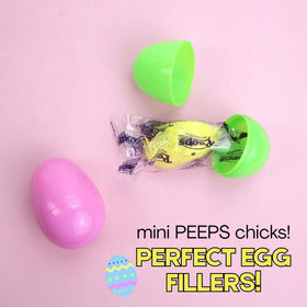 Peeps mini yellow chicks Easter egg hunt visuals add festive charm.