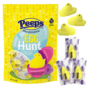 Peeps mini yellow chicks packaging highlights freshness and easy sharing.