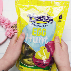Peeps mini yellow chicks table decor for spring celebrations.