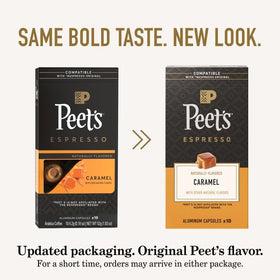 Peet's aluminum espresso capsules emphasize sustainable packaging and aroma preservation.