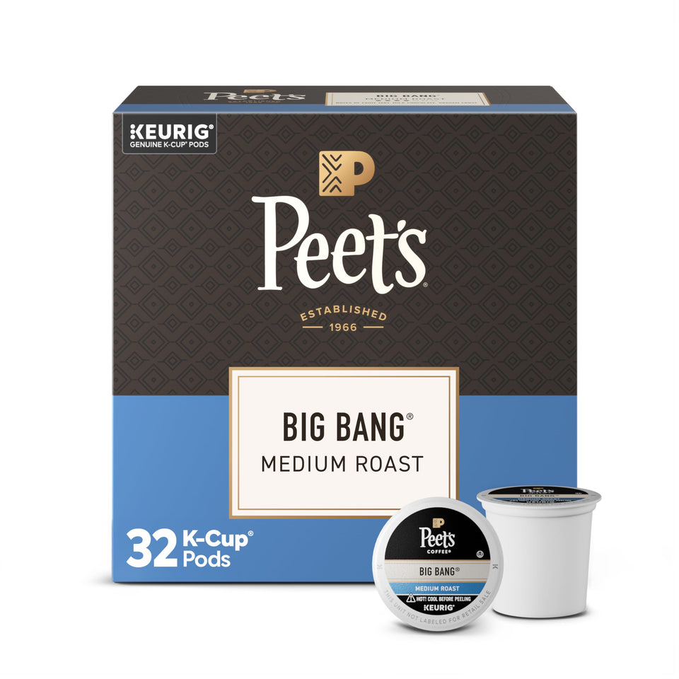 Peet's Big Bang box of 32 medium roast pods for quick brewing.