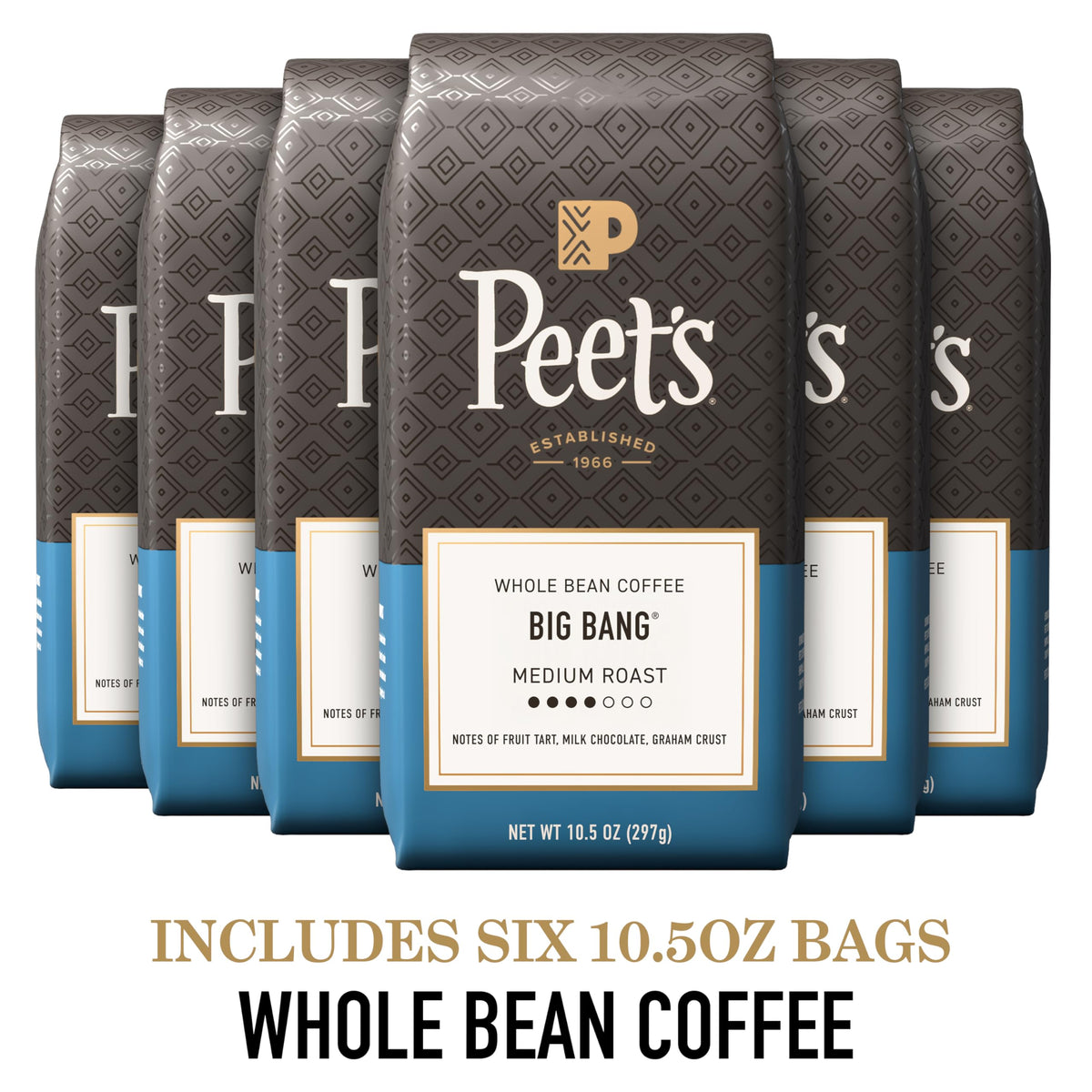 Peet's Big Bang whole bean bags ready for home grinding and brewing.