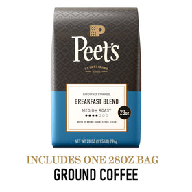 Close-up of Peet's Breakfast Blend ground coffee showing Arabica quality for drip.