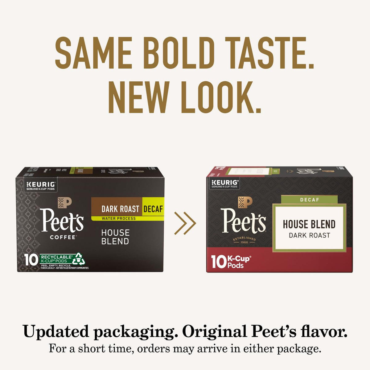 Peet's 100% Arabica dark roast K-Cups deliver bold, flavorful decaf