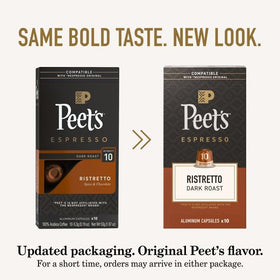 Peet's Coffee aluminum capsule closeup showing premium materials and freshness