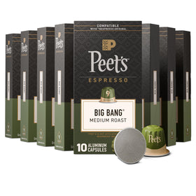 Peet's Big Bang packaging boxes showing convenient multi-pack for home use.