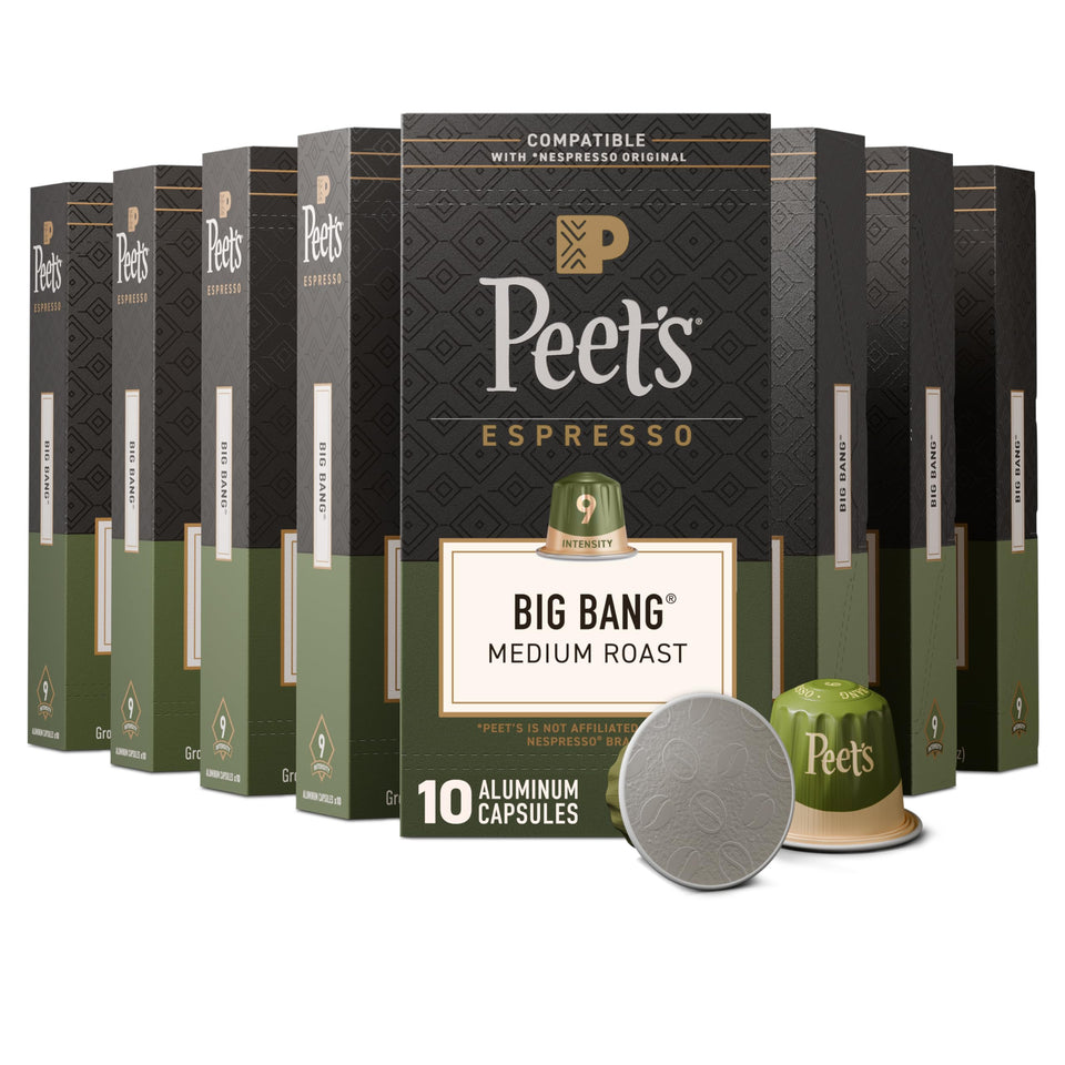 Peet's Big Bang packaging boxes showing convenient multi-pack for home use.