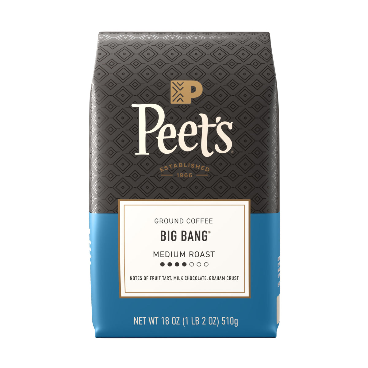 Peet's Big Bang ground coffee bag ready for smooth drip brewing.