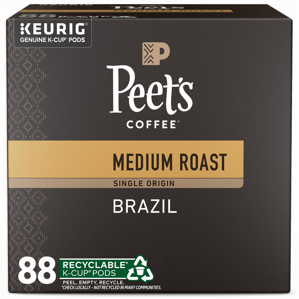 Peet's Brazil-origin K-Cup box with 88 pods for easy brewing