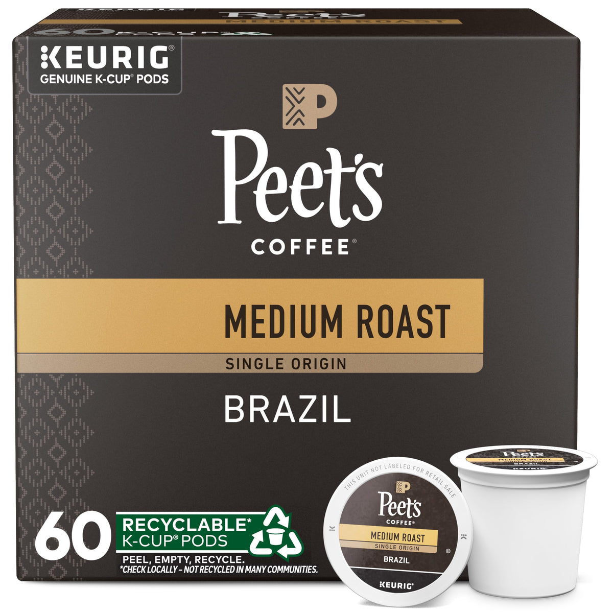 Peet's Coffee Brazil single-origin box front showing brand and packaging for easy brewing
