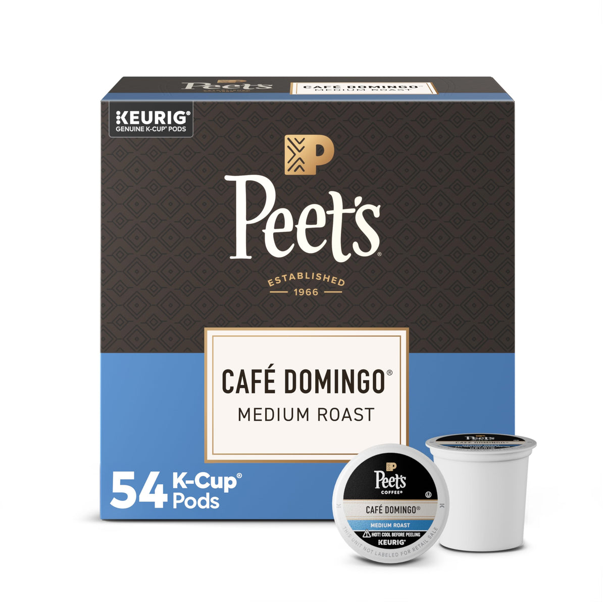 Peet's Café Domingo box of 54 K-Cup pods for Keurig brewers.