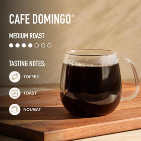 Steaming cup of Peet's Café Domingo medium roast