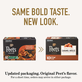 Peet's Caramel Brûlée pods close-up highlighting burnt sugar notes.