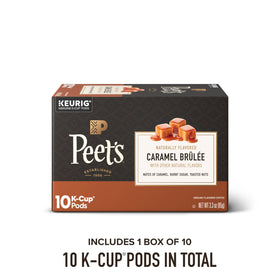Peet's Caramel Brûlée K-Cups pack shot, convenient single-serve flavor option.