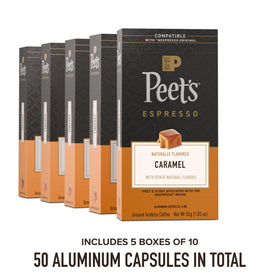 Peet's Caramel Espresso Capsules box back with flavor notes