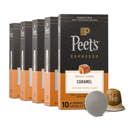 Peet's Caramel Espresso Capsules box front showcasing packaging