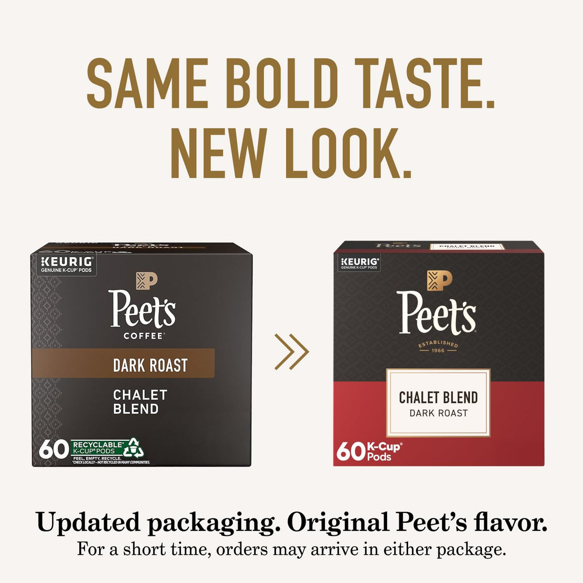 Steaming cup of Peet's Chalet Blend dark roast with nutty aroma.