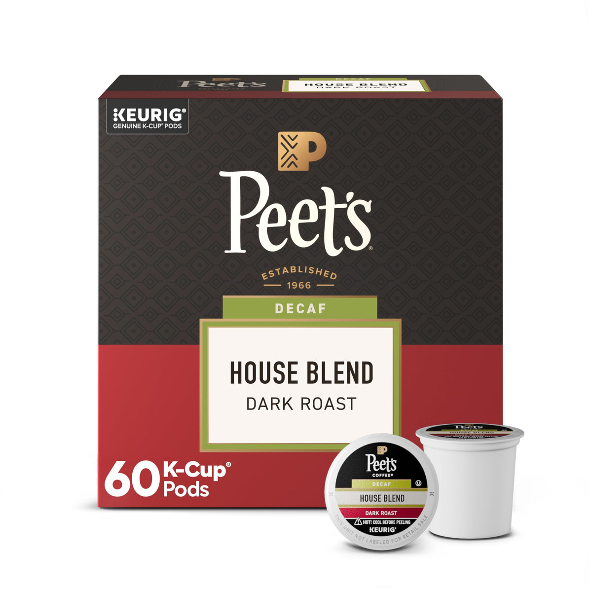 Peet's Coffee Decaf House Blend K-Cups in six boxes for quick morning brews