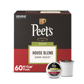 Peet's Coffee Decaf House Blend K-Cups in six boxes for quick morning brews